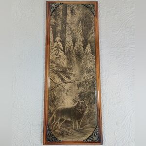 Bill O'Neill Wolf In The Winter Woods Lacquered Print Wall Hanging 21-1/2" X 8"